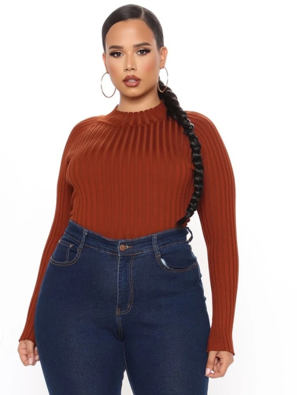 Fashion Nova Rust Ribbed Long Sleeve Sweater